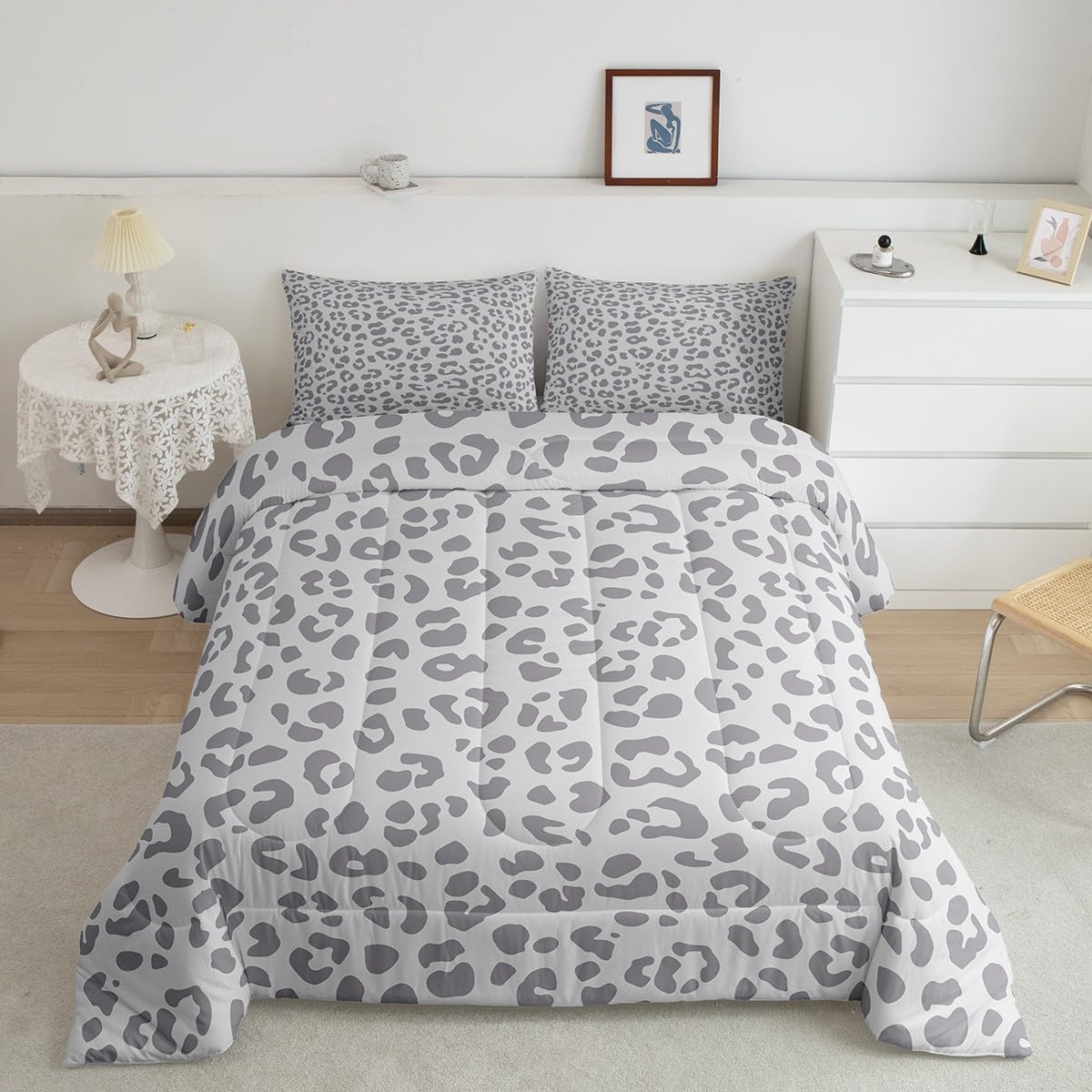 Feelyou Leopard Print Bedding Set Silver Gray Leopard Comforter Set for Boys Girls Kids Cheetah Printed Comforter Africa Wild Animal Skin Theme Duvet