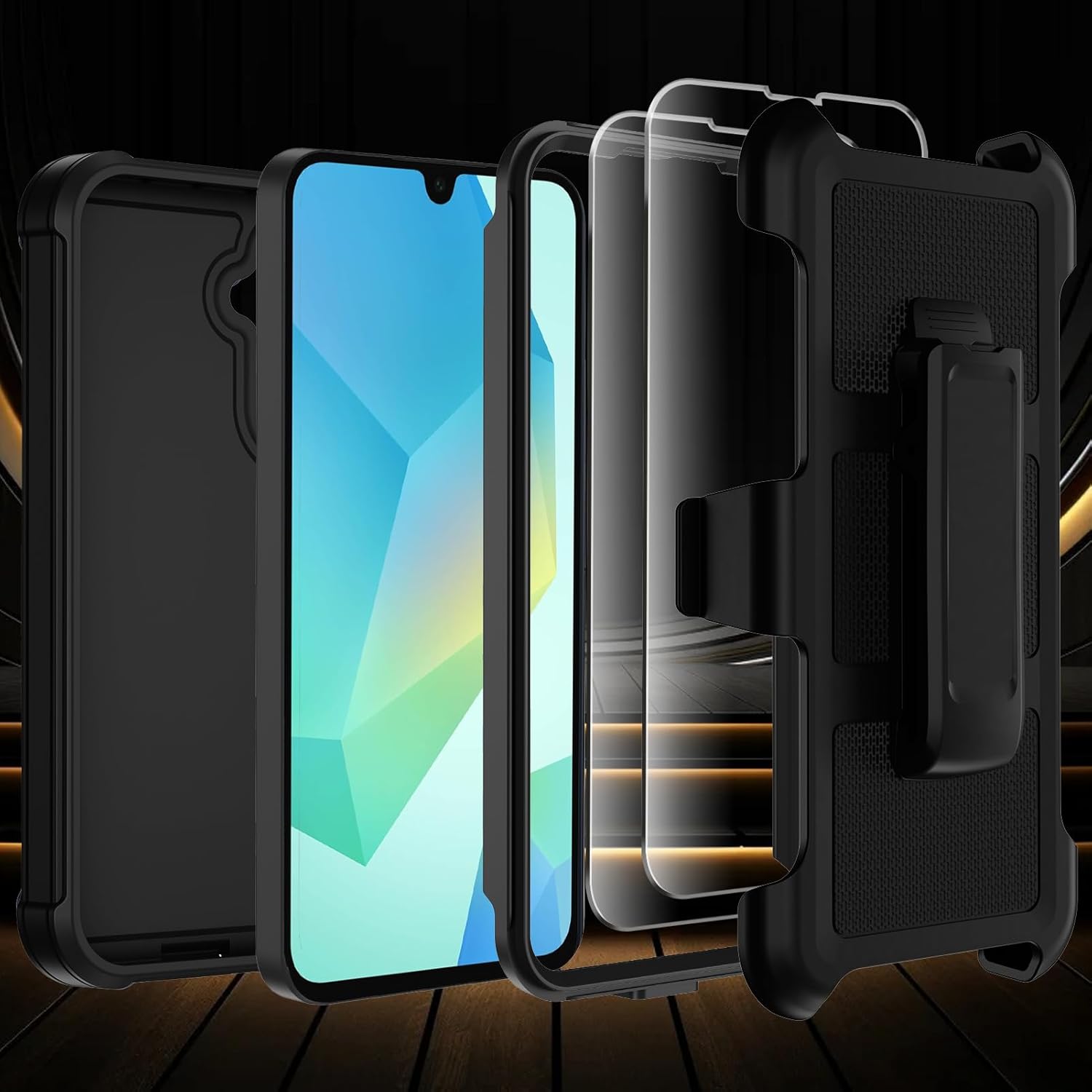 for Samsung Galaxy A16 5G Case with Belt Clip Holster & Kickstand,Military Grade Drop Tested Shockproof Heavy Duty Rugged Cover,w/2X Screen Protectors Defender Bumper Protective Cases (Black)