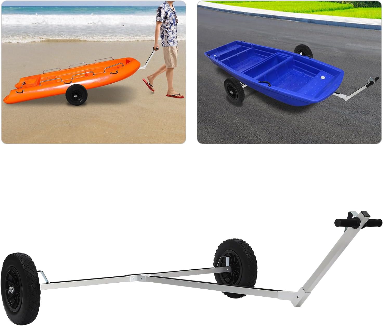 Sailboat Trailer Dolly, 88.18lbs Load Capacity Boat Trolley Aluminum Alloy Trailer Mover with 14.57in Solid Wheels for Small Sailing Boats, Fishing Boats, Kayaks, Canoes