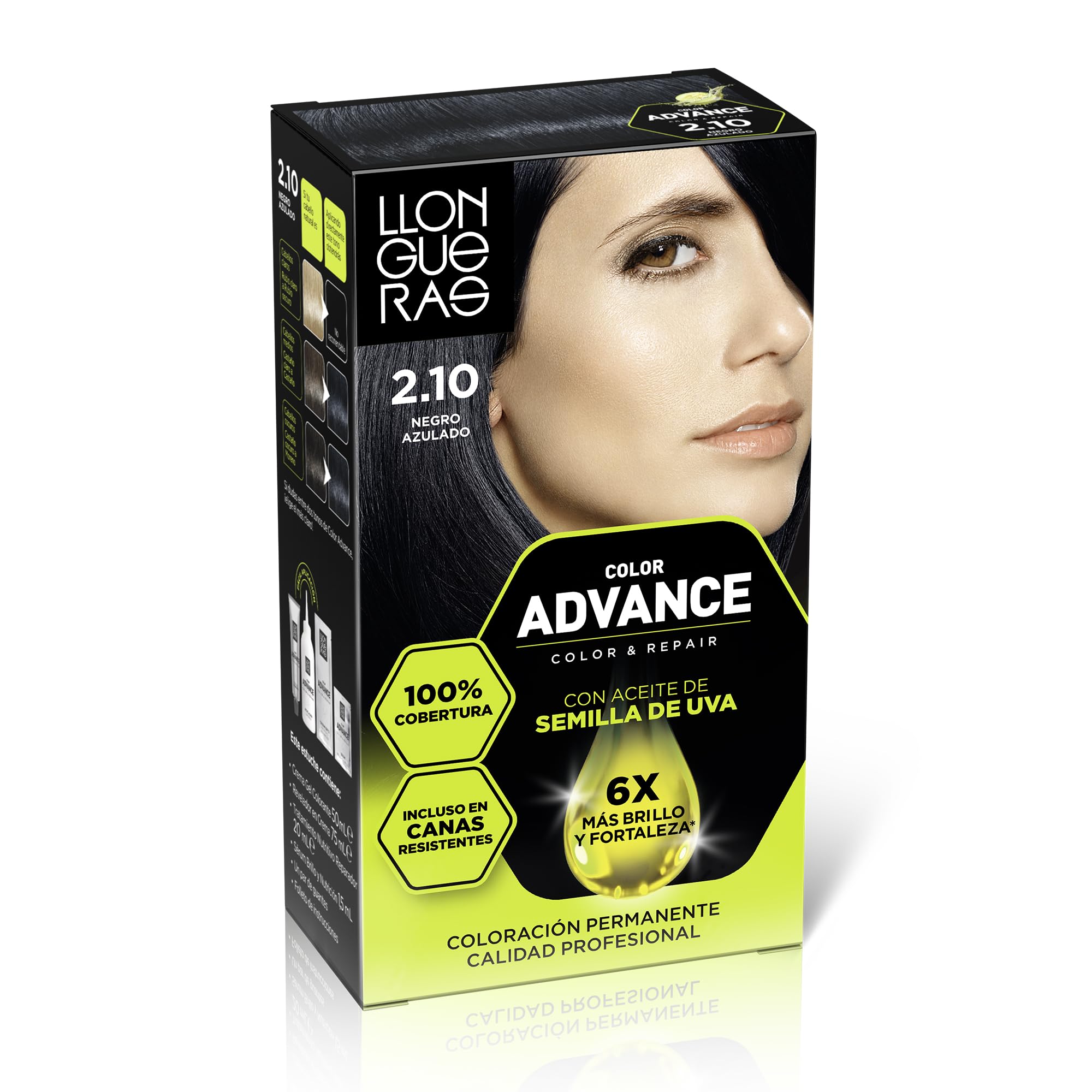 Llongueras Color Advance Women's Hair Dye Permanent Colouring 100% Coverage Even in Resistant Gray Hair – Tone 2.10 Black Blue