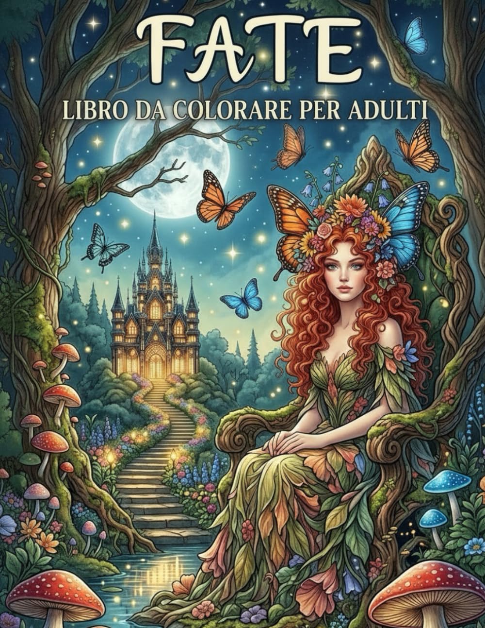 Fate Libro da Colorare per Adulti: Disegni Fantasy Antistress con Creature Fatate, Castelli e Foreste Magiche, Scene Fantastiche Ricche di Dettagli per Relax e Creatività