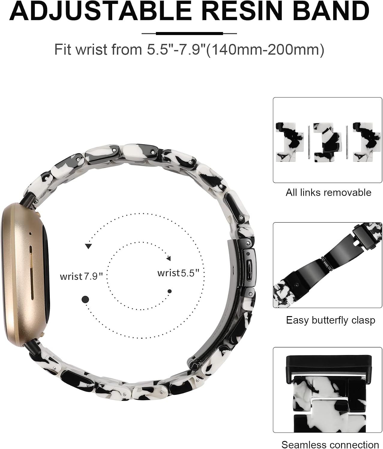 Wearlizer Resin Band Compatible with Fitbit Sense Bands/Fitbit Versa 3 Bands/Sense 2 Bands/Versa 4 Bands for Women Men, Cute Fashion Lightweight Wristband Strap Accessories for Versa 3/4/Sense 2