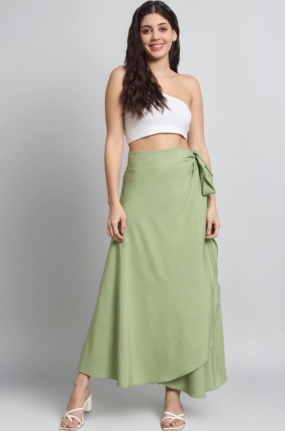 Women's Long Wrap Around Maxi Skirt | Women Wear Long Skirt Pista Green