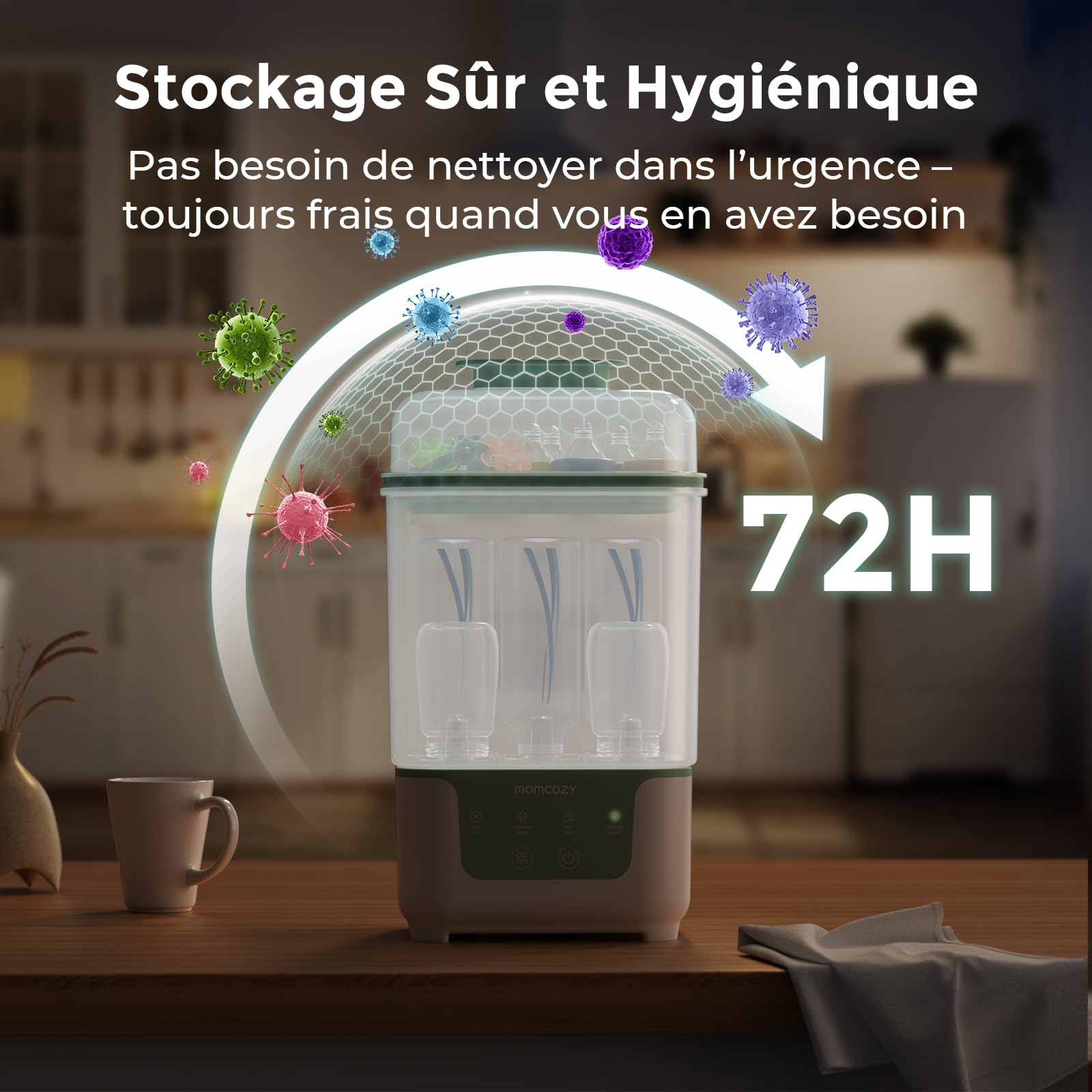 Momcozy Stérilisateur Séchoir 4-en-1, 6 Biberons, Compact, Électrique | Tire-lait et Accessoires, Nouveau-né, Sans BPA, Hygiène, Automatique, Bébé, Cadeau, Lot, Silencieux, Rapide, Sûr, Voyage