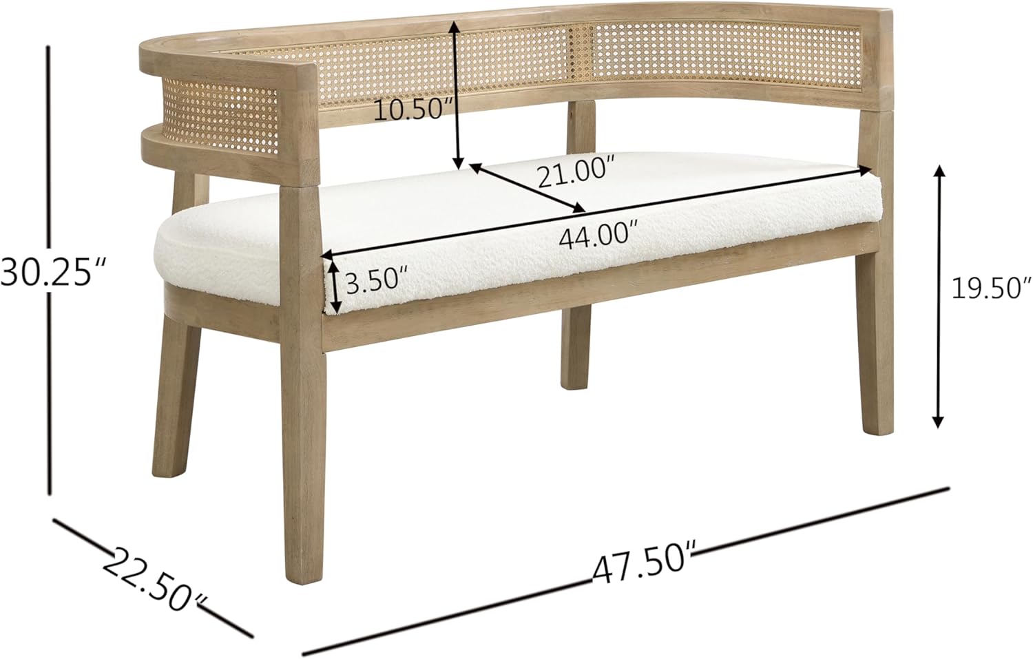 Christopher Knight Home Xiza Modern Boucle Upholstered Loveseat Sofa with Rubberwood Frame, Comfy 2-Seater Sofa Couch and Rattan Backrest, Love Seat Couches for Living Room, Beige + Natural Ash