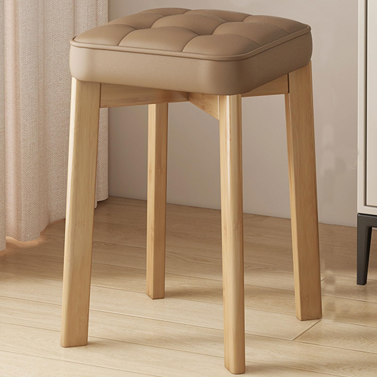 Chaise de coiffeuse rembourrée au cadre en bois naturel haut de gamme