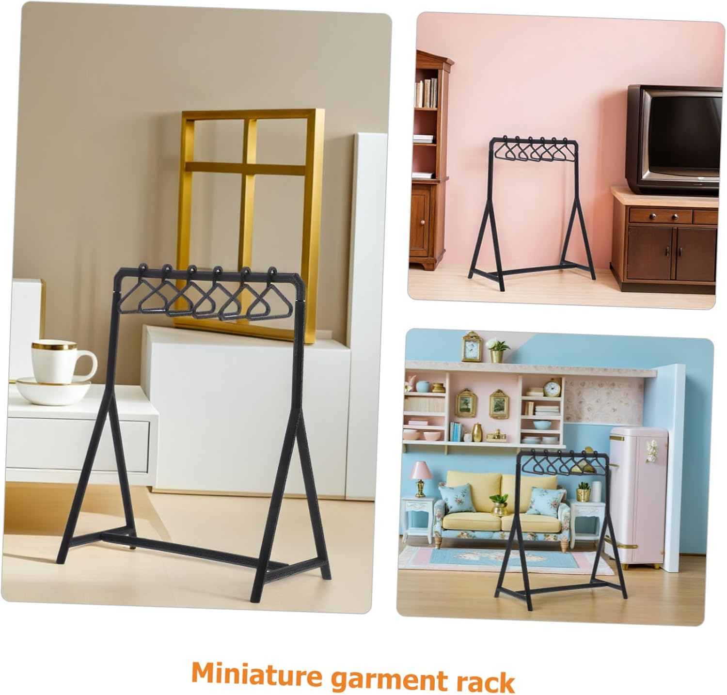 Uonlytech 2Set Mini Doll Garment Rack with Hangers Plastic Mini Clothes Stand for Dollhouse Furniture Compact Doll Coat Storage and Display Organizer for Imaginative Play