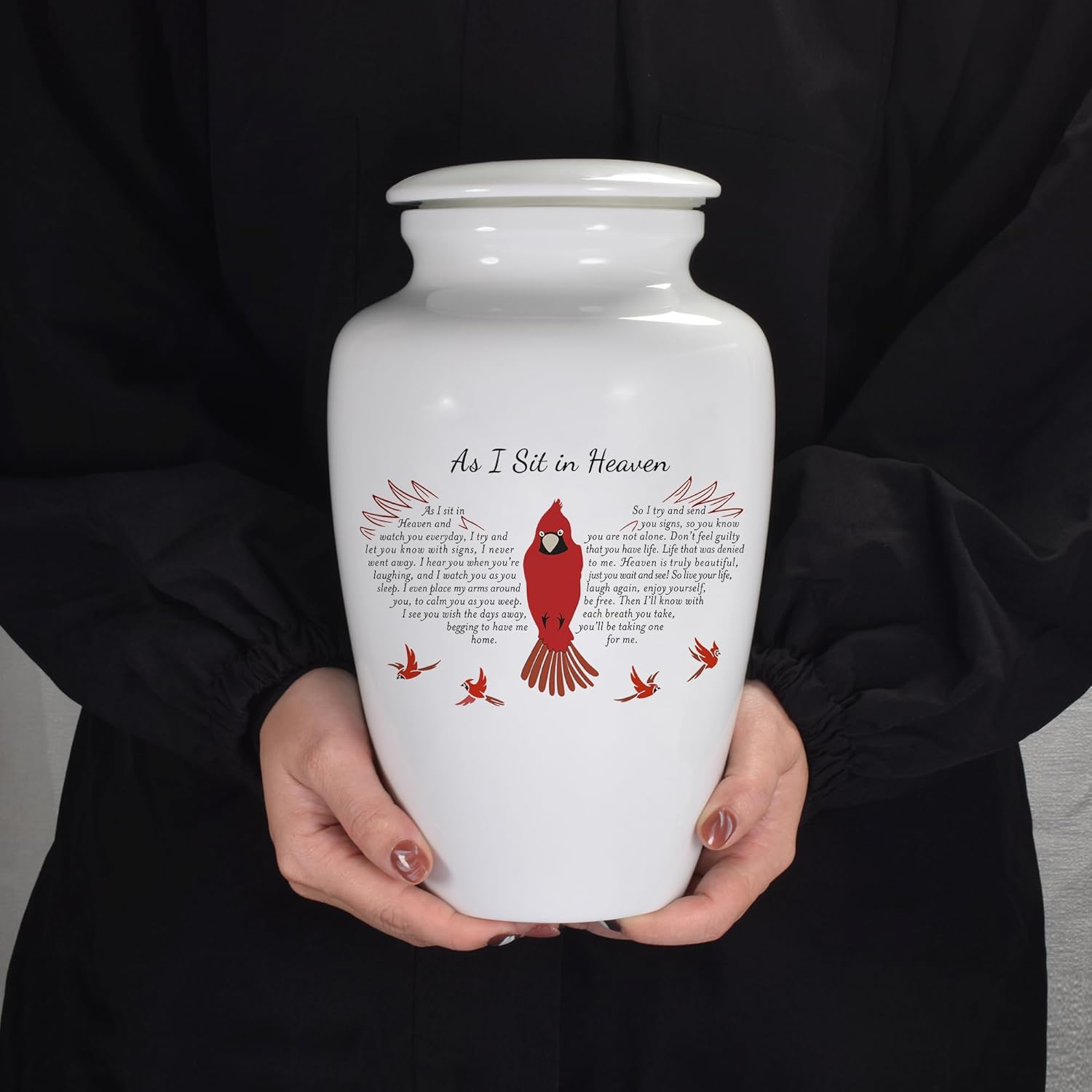 SOITIS Urns for Human Ashes Decorative Urns for Adult Human Ashes Ceramics Cremation Urns Adult Size Large up to 220lbs-White Urns with Red Bird