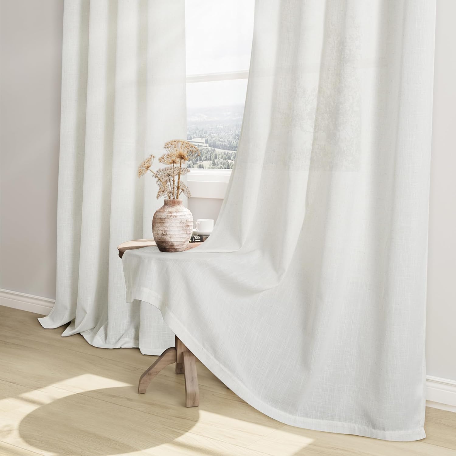 132 Inch Linen Curtains for High Ceiling Large Window Living Room Ivory Light Filtering Extra Long Curtain Semi Sheer XL 11FT Grommet Custom Drapes for Villa Hall Theater, Natural Cream (1 Panel)