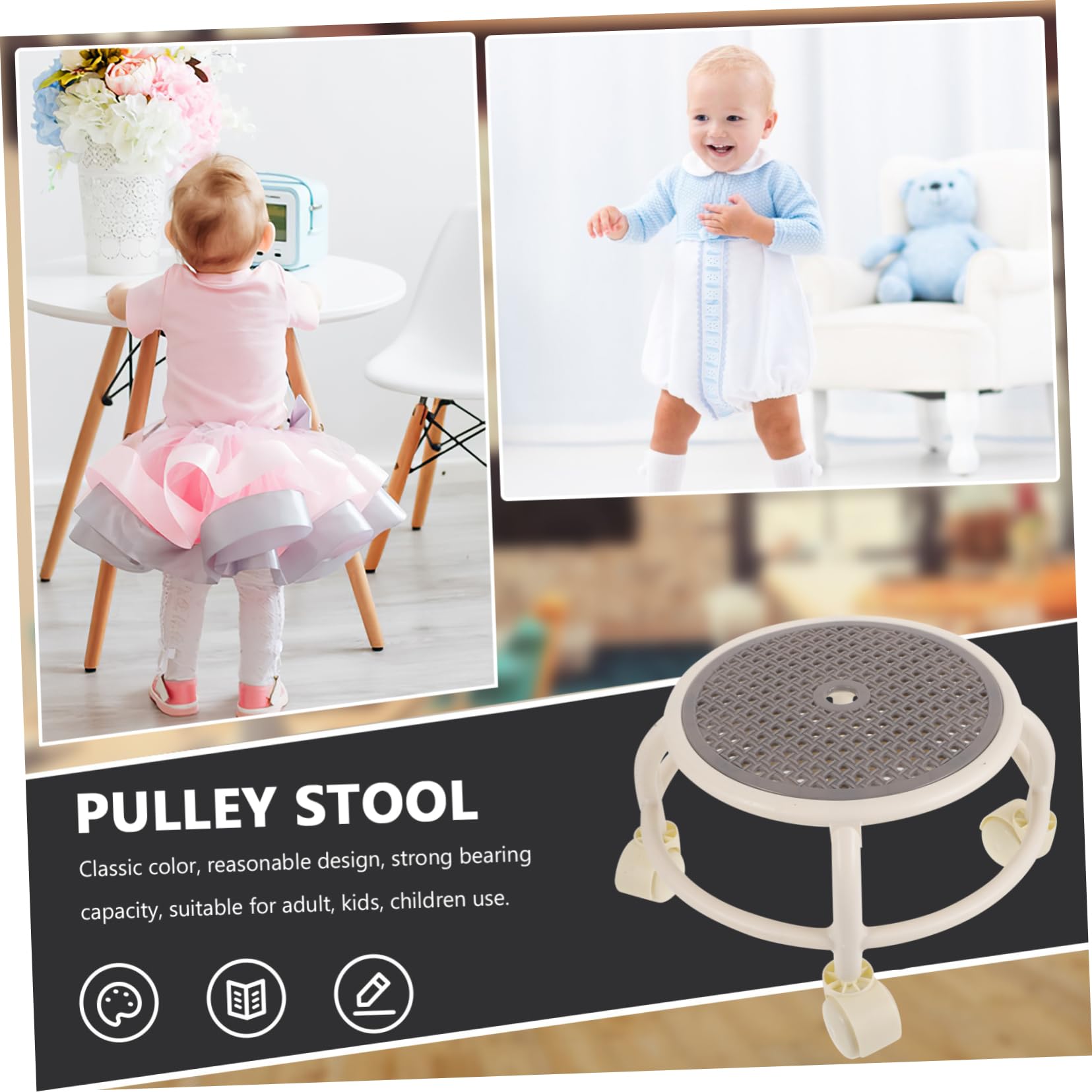 OUNONA Low Rolling Stool with Wheels Comfortable Swivel Chair Round Small Stool for Home Salon Spa Practical Versatile Grey Design for Easy Movement