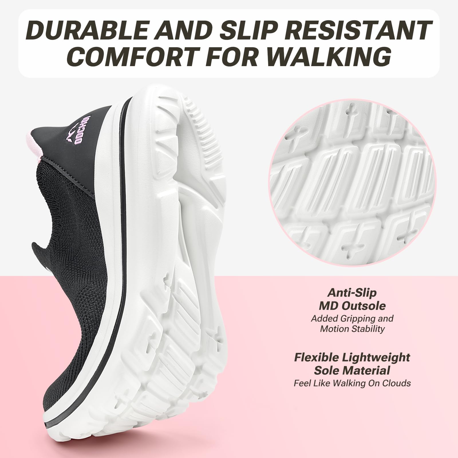 ODCKOI Slip on damskie buty sportowe, wygodne, oddychające, do chodzenia, lekkie, do joggingu, fitnessu