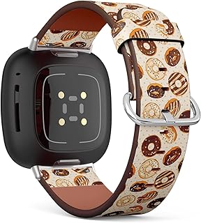 CJBROES Replacement Leather Watch Band, Compatible with Fitbit Versa 3 and Fitbit Sense of Wristband Bracelet Accessory - Glazed Sugar Powdered Chocolate