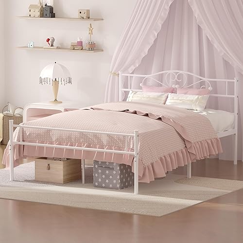 Miniatura 3 de VECELO Base de cama de plataforma metálica de tamaño matrimonial de 14 pulgadas con cabecero y estribo, base de colchón resistente con soporte de