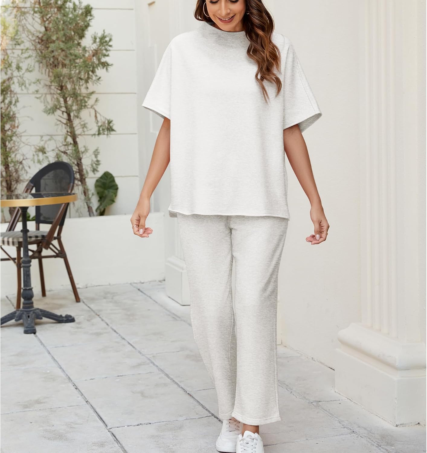 Songling 2 Piece Sets For Women Short Sleeve Pullover Tops and Wide Leg Pants Travel Lounge Matching Set With Pockets - Image 4