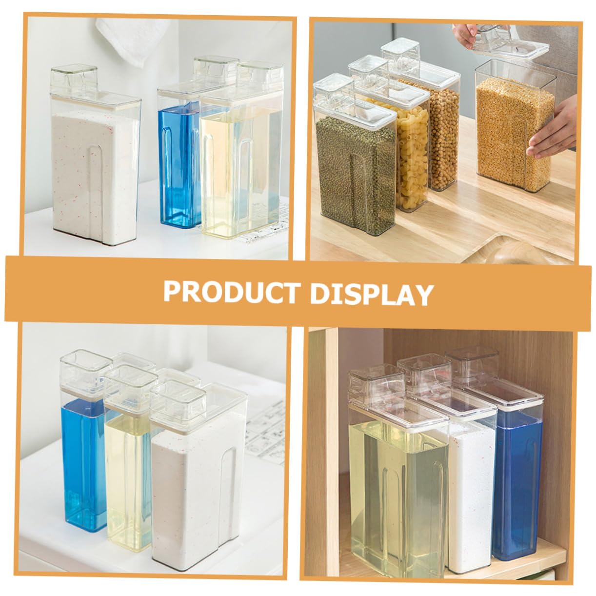 Dispenser per Detersivi Lavanderia 2 Pezzi in Pet Resistente e Antiperdite, Contenitore Trasparente Salvaspazio per Detersivo Liquido in Polvere la Casa