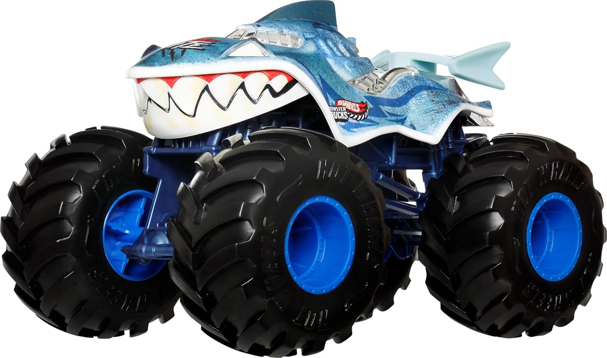 Hot Wheels Monster Trucks Oversized Dinos vs. Sharks Team Tiger Shark | 1:24 Scale Die-Cast Toy Truck with Giant Wheels & Cool Designs, Inspired by the YouTube Kids Series