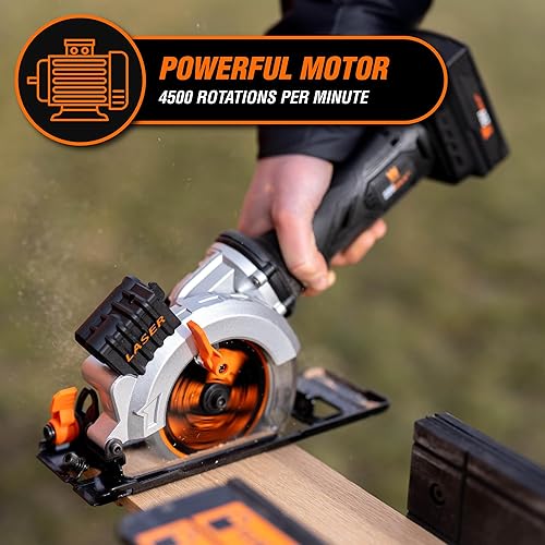 Miniatura 5 de WEN Mini sierra circular inalámbrica de 20 V máx. de 4-12 pulgadas con batería de 2.0 Ah y cargador (20604)