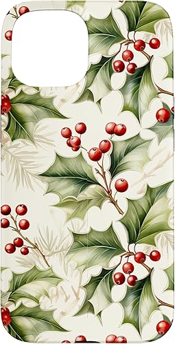 Miniatura 10 de iPhone 13 Pro lindo Navidad acebo bayas y hojas patrón para la caja de Navidad
