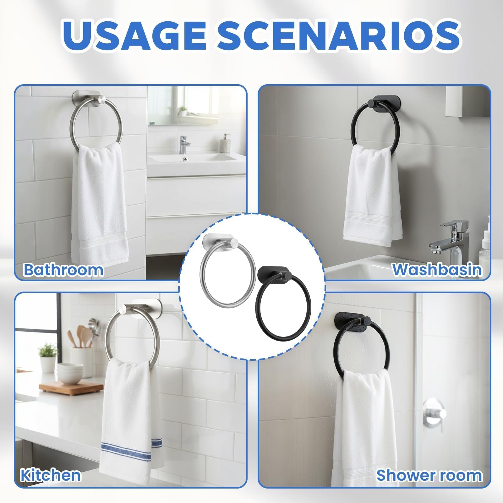 Anillo Toallero Portatollas, Portatollas Autoadhesivo, Anillo de Toalla de Acero Inoxidable de Baño, para Baño, Cocina y Salón
