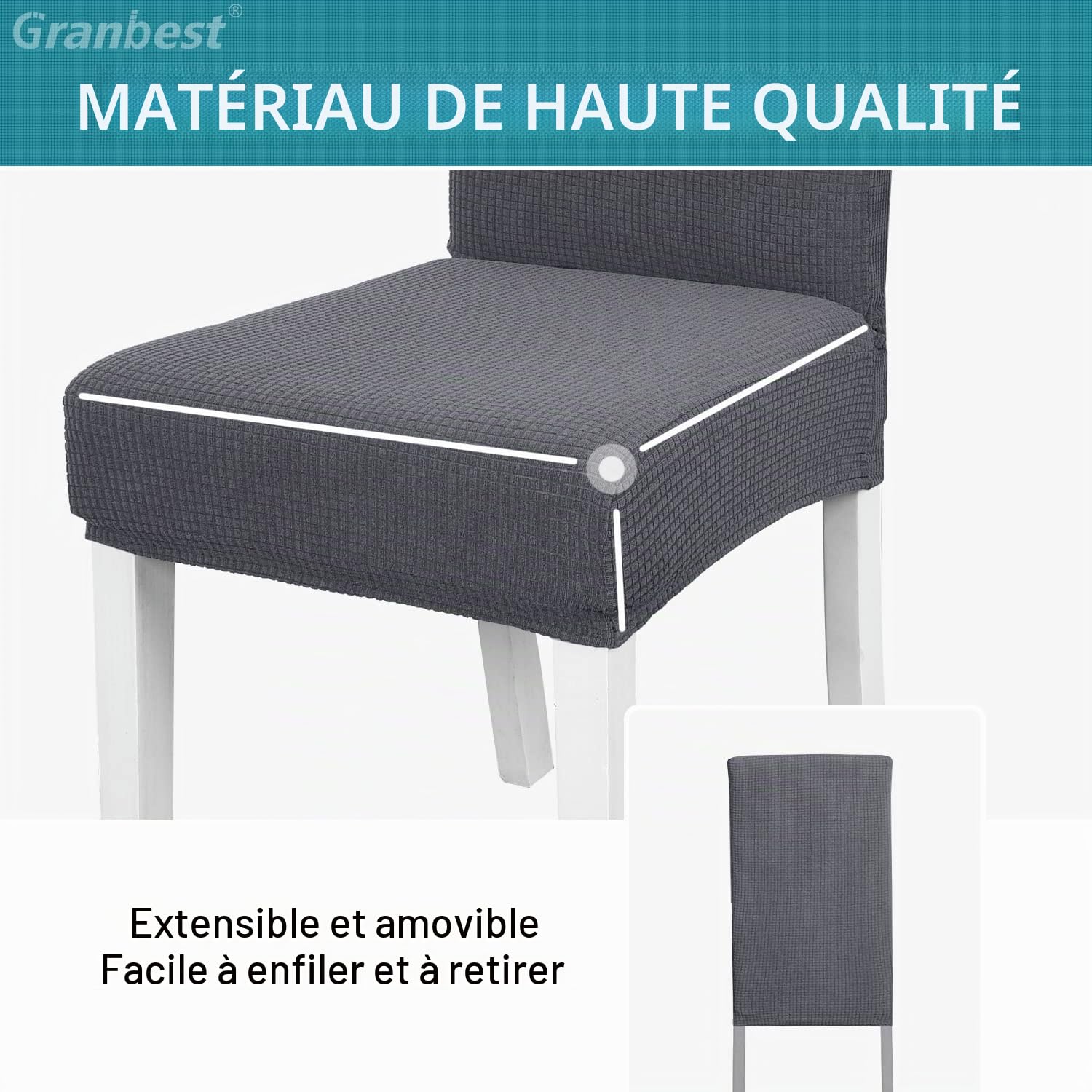 Granbest Lot de 4 Housses de Chaise de Salle à Manger Imperméables, Protection Amovible, Gris