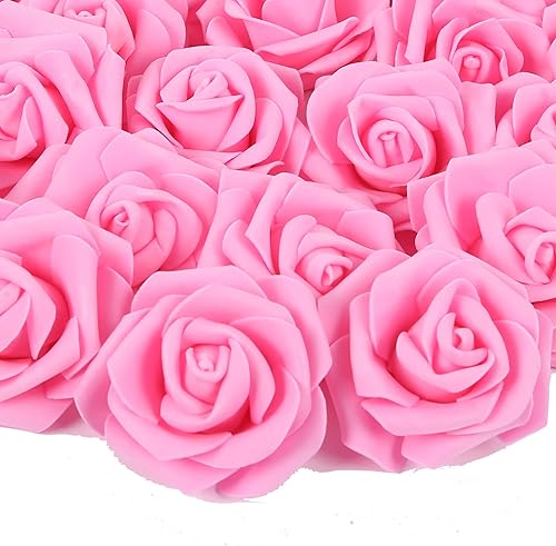 INSUNSIX 100 rosas artificiales, 100 cabezas de flores falsas de color rosa a granel para ramos de boda, bolas de beso, despedidas de soltera,