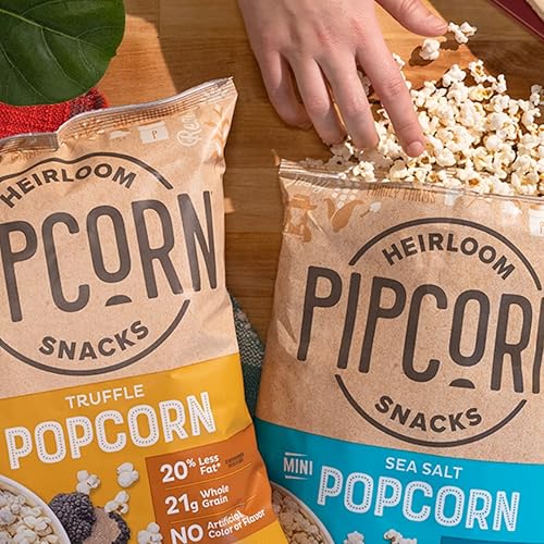 Vista 2 de Pipcorn - Paquete variado de mini palomitas de maíz Heirloom – Sal marina y trufa 4.5 onzas, paquete de 6 – Snacks saludables, aperitivos sin