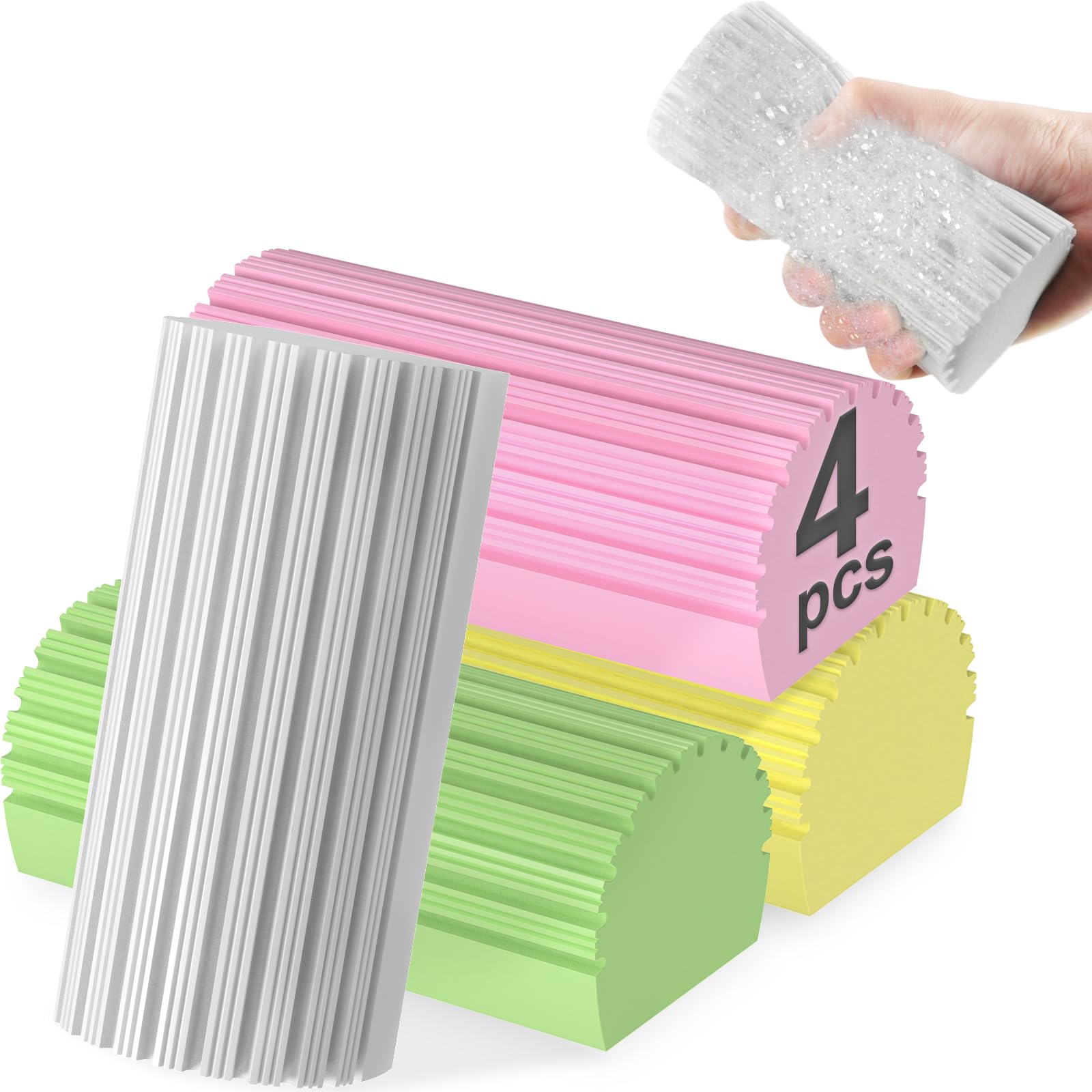 4pcs Damp Dusting Sponge Duster, Household Clean Sponges Duster for Cleaning Baseboards Blinds, Vents, Window Trunk, Scrub Magic Sponge Eraser Reusable Wet Sponges Cleaning Supplies Tool