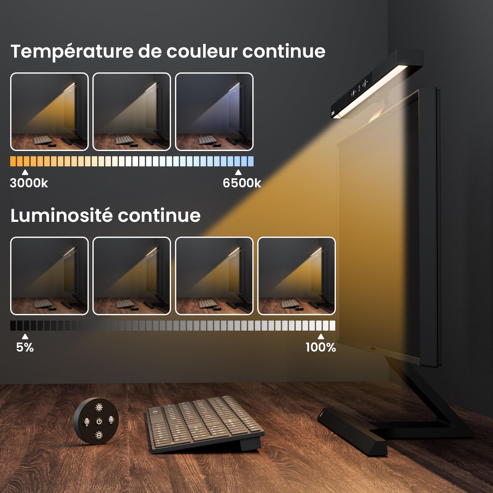 Lampe Ecran PC Screenbar Lampe de Bureau Écran Ordianteur avec Télécommande, Gradation Continue, Température et Luminosité Réglables, Fonction Mémoire, LED Ecran PC pour Office Home Gaming