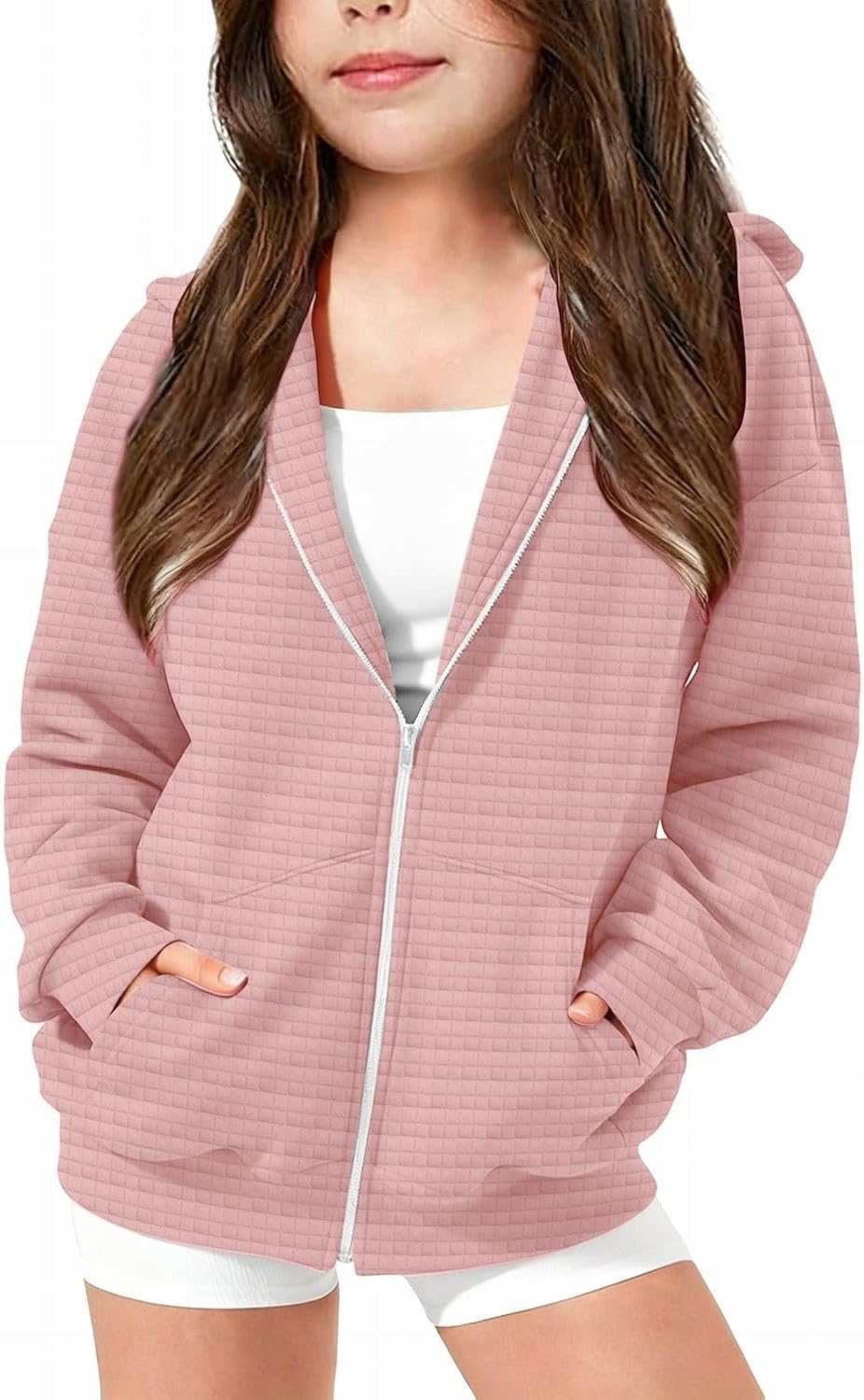 Girls Zip Up Hoodie Oversized Fleece Cropped Sweatshirt Trendy Preppy Athletic Hooded Pullover Long Sleeve Casual Loose
