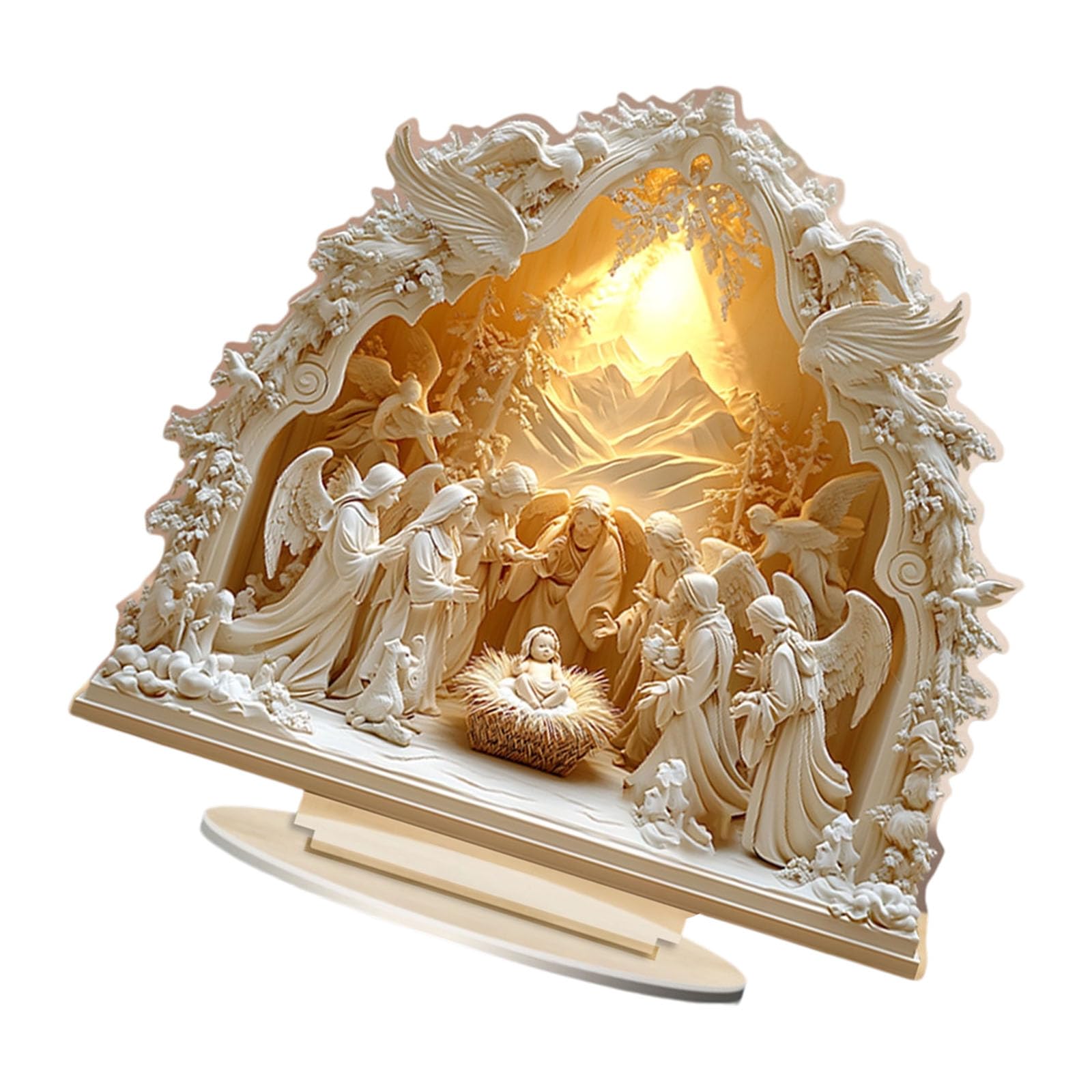 HDOYTXXM Religious Acrylic Nativity Scene Ornament with Detailed 2D Carving Perfect for Bookshelves or Workspaces Decors Gift God Birth Acrylic Figurine