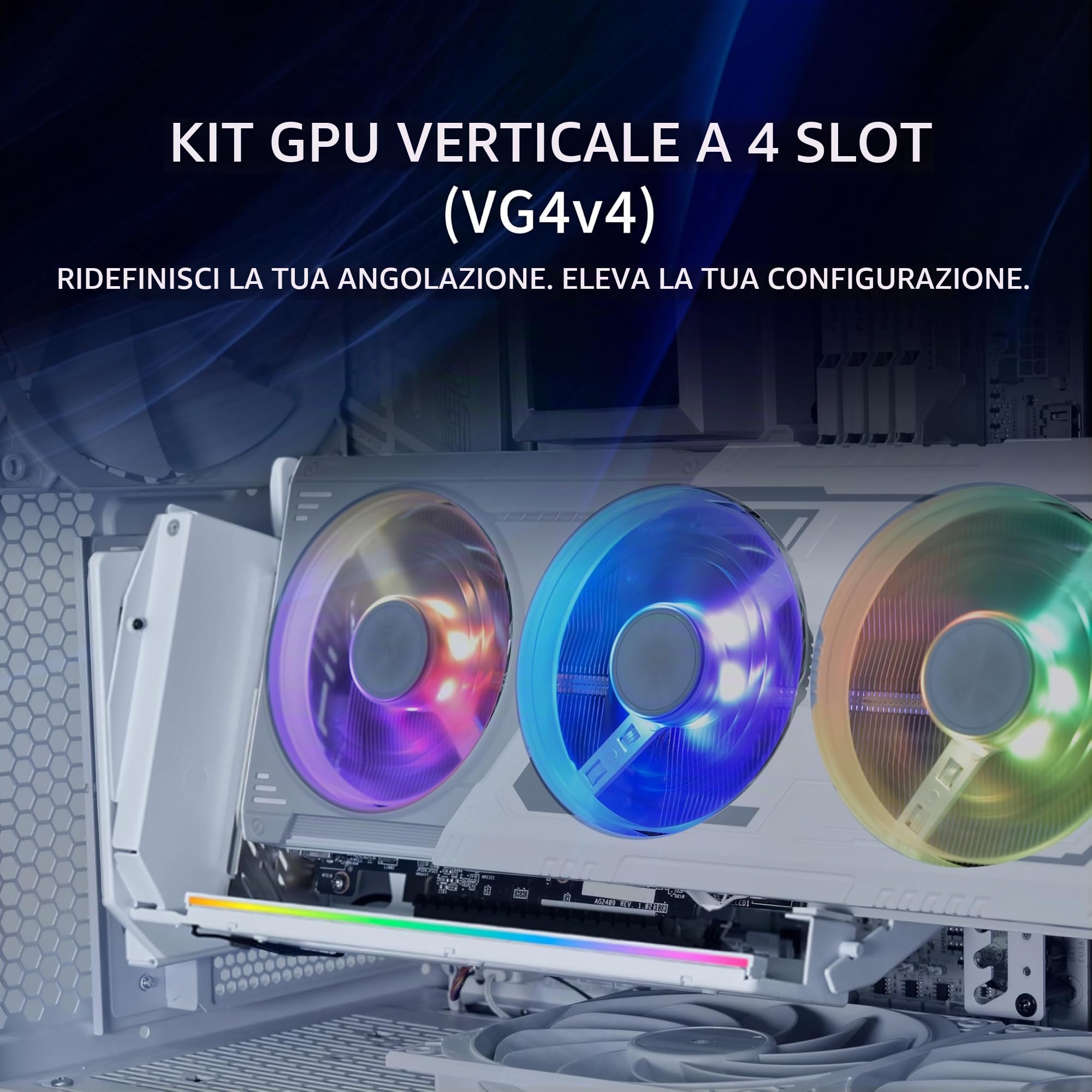 Lian Li ATX - Kit GPU verticale con 4 slot per PC (VG4v4), cavo riser di prima generazione 5 PCI-E 5.0 x 16-200 mm, compatibile con PCIe 3.0/4.0, posizione regolabile, si adatta alla maggior parte dei | Cavo Riser Premium Gen 5 PCI-E 5.0 x16-200mm, compat