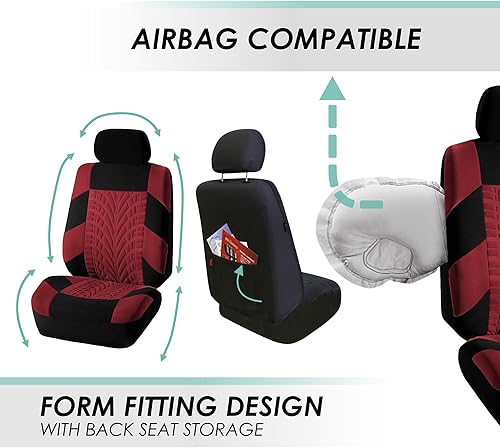 Miniatura 5 de FH Group - Juego completo de fundas de asiento de automóvil de tela de alta calidad, para asientos con respaldo bajo con reposacabezas extraíble,