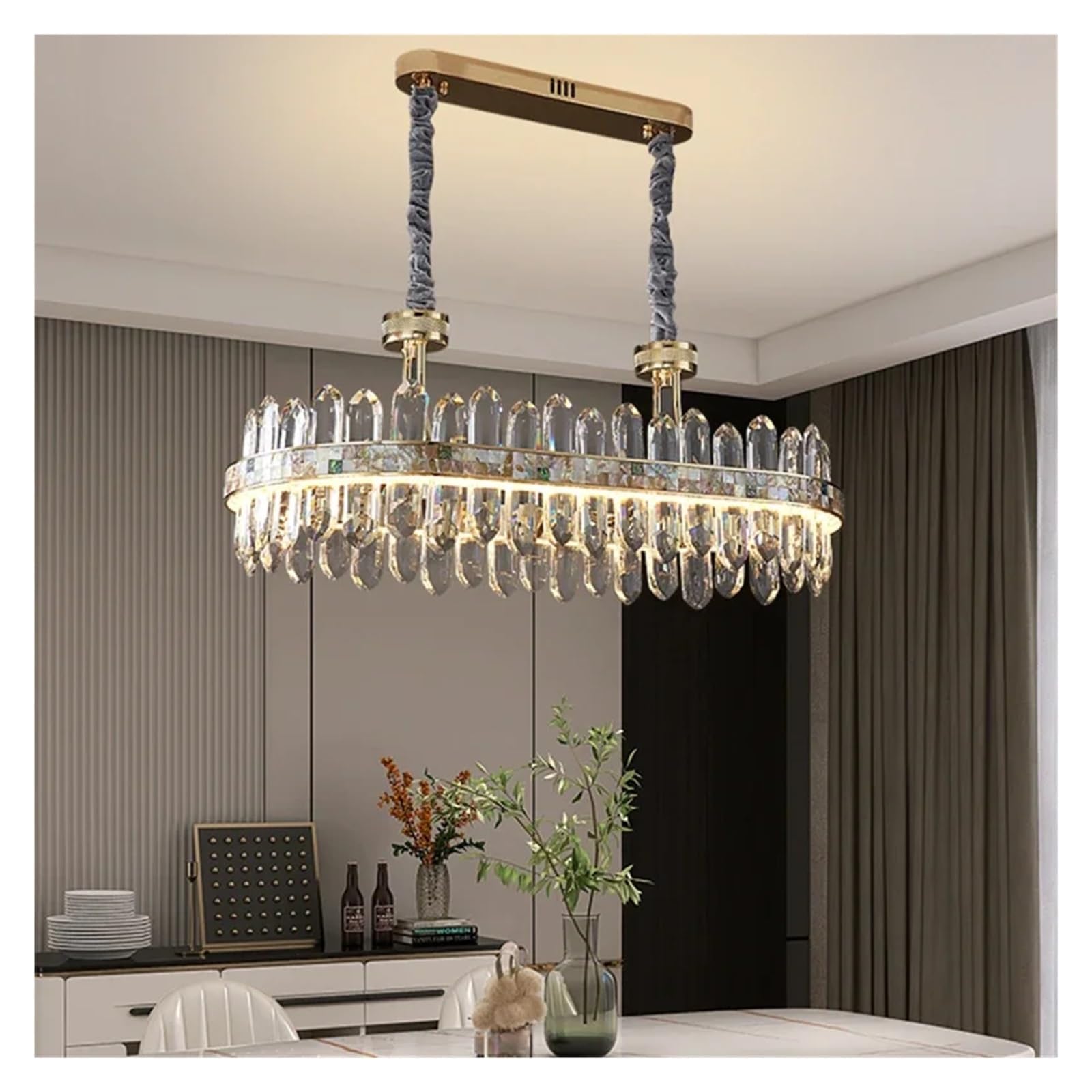 KLXSIVU Modern Crystal Chandelier Lighting Gold Round Long Suspension Lamp for Living Room Dining Home Decoration LED Chandeliers
