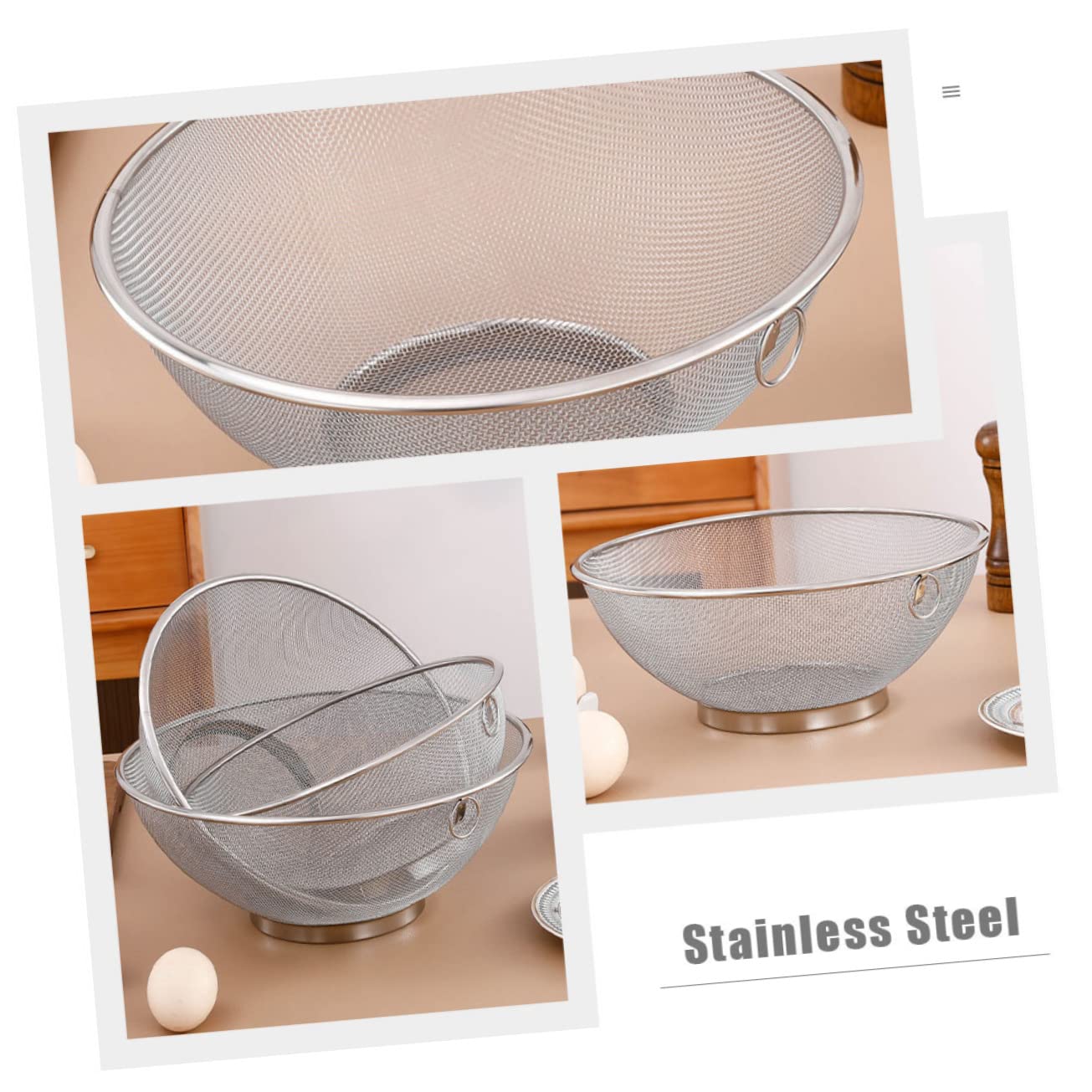 OUNONA 2piezas Colador De Cocina De Acero Inoxidable Diseño De Malla Fina Escurridor Para Verduras y Arroz Resistente y Duradero Fácil De Limpiar y Usar Casa o Camping