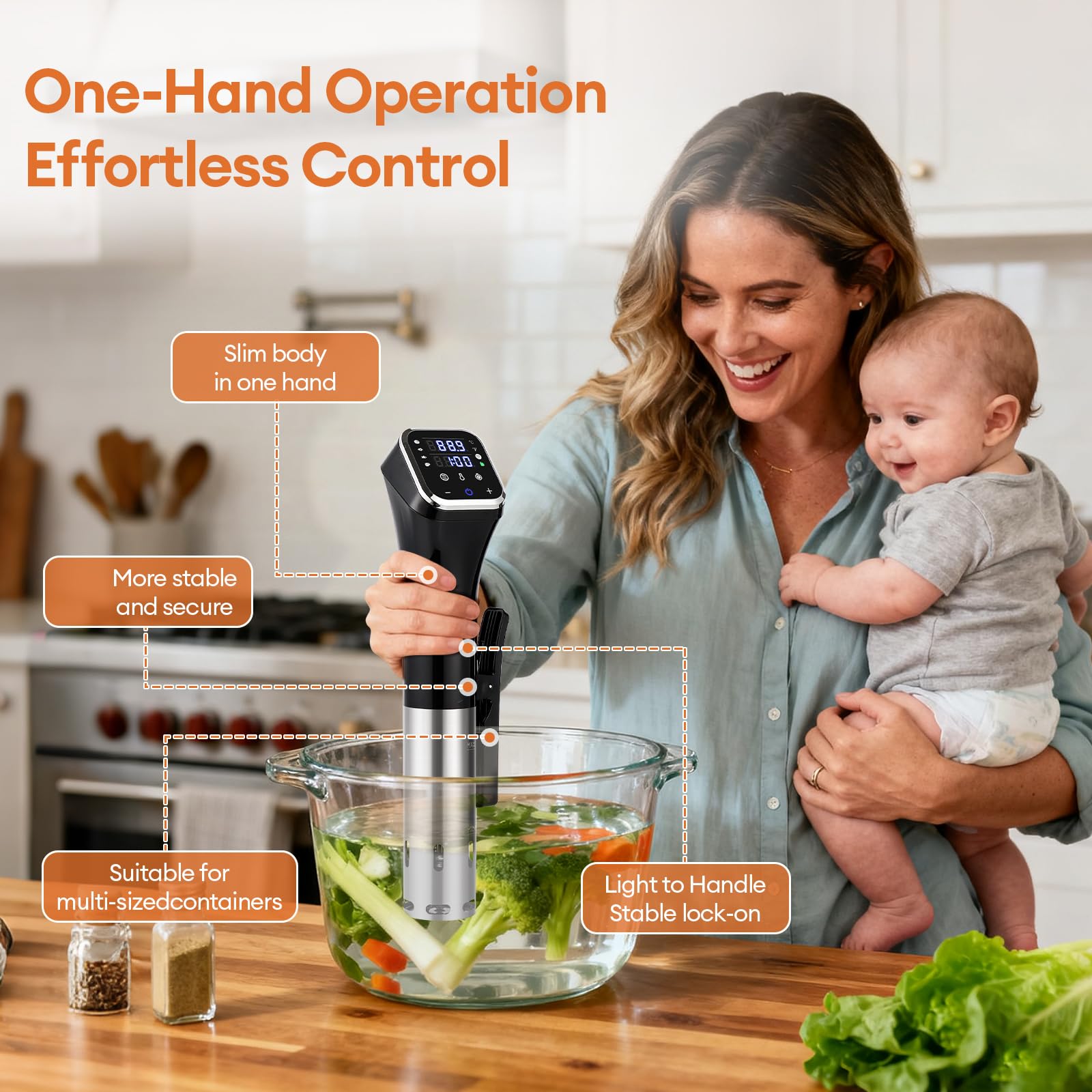 Cocina Sous Vide WiFi de 2.4 G, circulador de inmersión de precisión de 1100 W con control de temperatura de ±0.-17.2 °C, IPX7 impermeable, funcionamiento silencioso, pantalla LED y 4 protecciones de