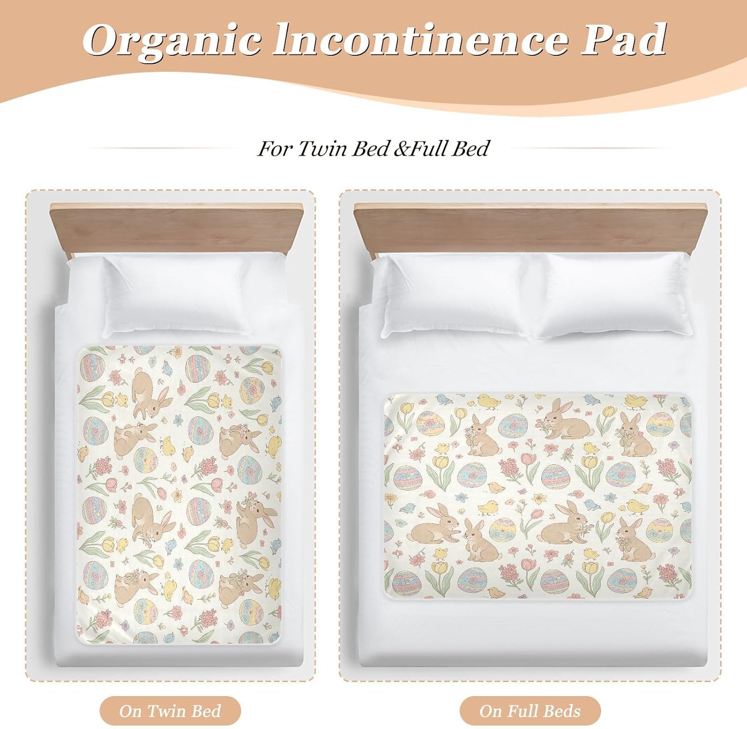 CEBUGI 34” x 52”Washable Underpads Heavy Absorbency Waterproof Incontinence Bed Pads Easter Bunny Pee Pads for Adults Kids and Baby
