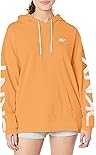 DKNY Women's Pocket Relaxed Fit Distressed Crackle Logo Hoodie, Marigold