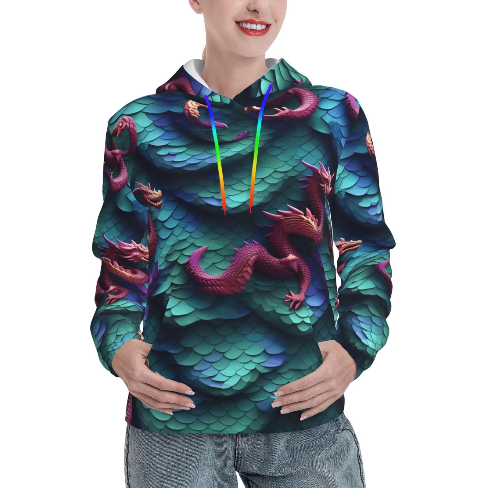 Sweat à capuche écailles de dragon 3D pull ajusté chaud pour femme active - 8