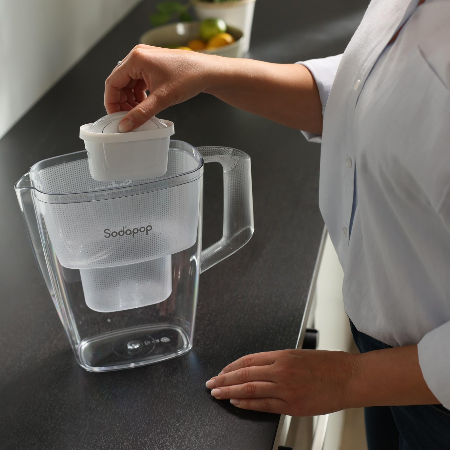 Sodapop Wasserfilter-Kanne Selina weiß inkl. 1x Filterkartusche, 3L Kapazität, spülmaschinengeeignet