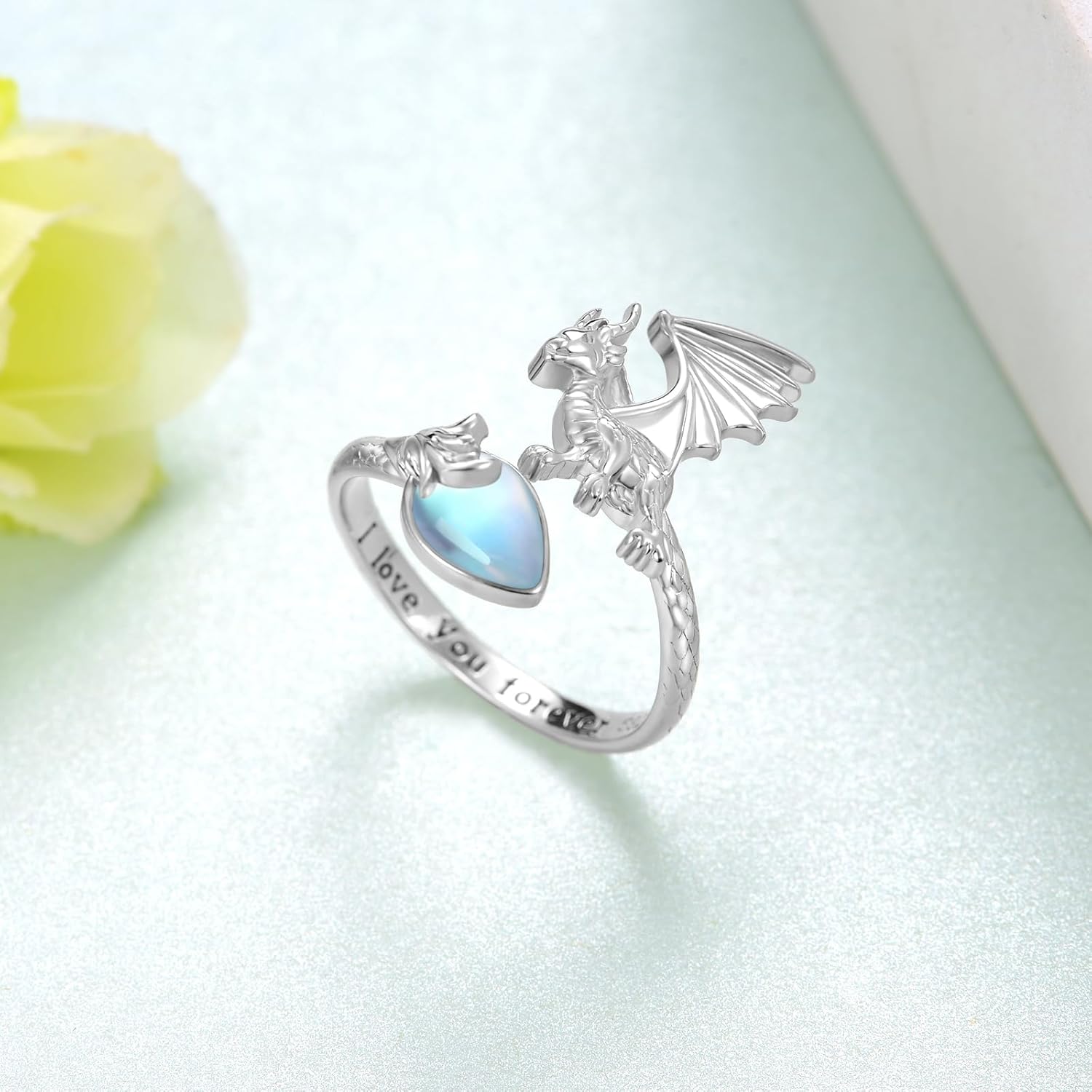 Dragon Ring for Women 925 Sterling Silver Dragon Rings Moonstone Dragon Ring Dragon Jewelry Dragon Gifts for Women - Image 2