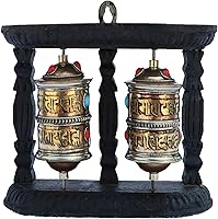 Vista 2 de Himalayan Craft Rueda de oración tibetana giratoria para colgar en la pared, diseño budismo "Om Mane Padme Hum" Mantra giratoria, hecha a mano