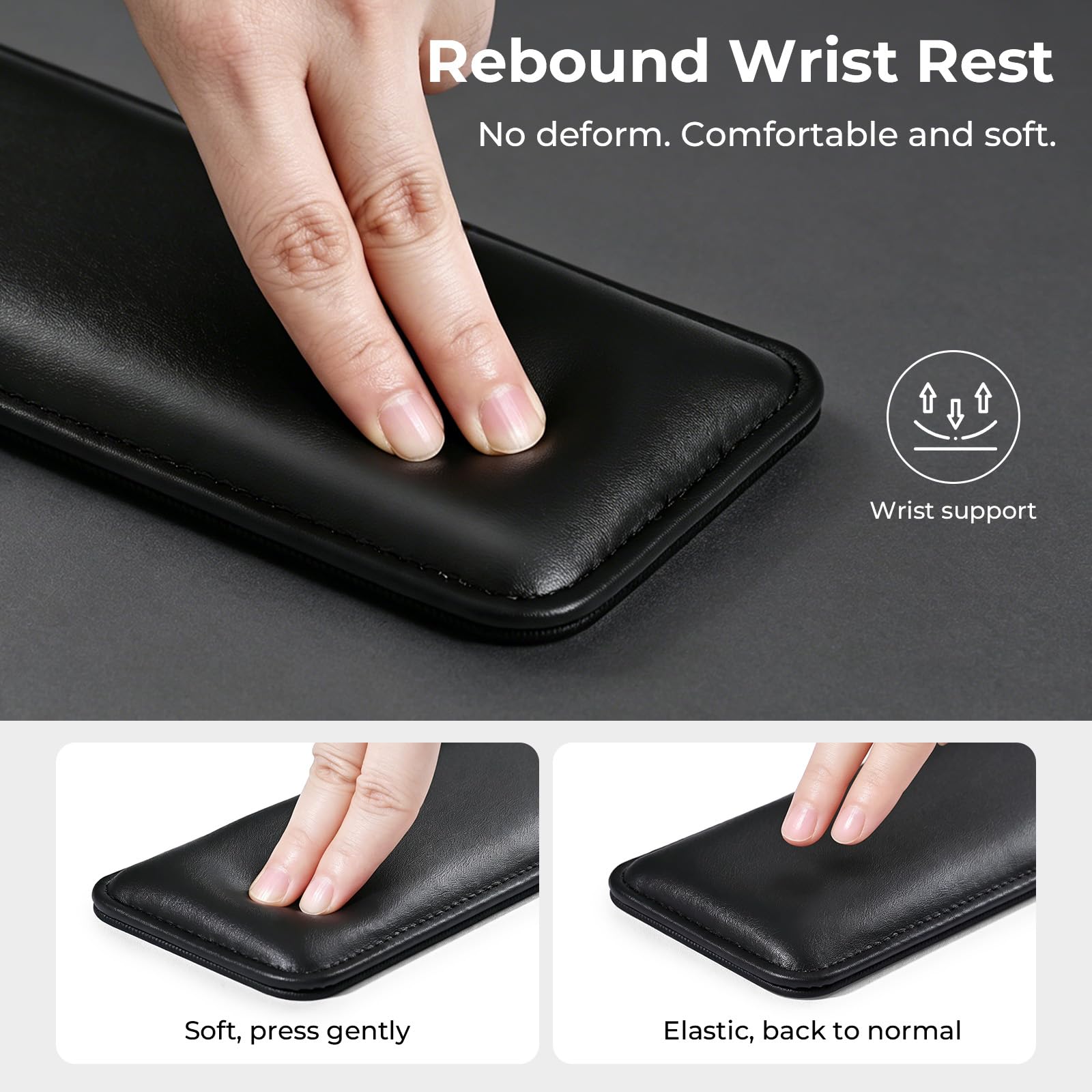 EooCoo Alfombrilla Ratón, Alfombrilla Escritorio, Reposamuñecas Teclado | Comodidad Ergonómica para Muñeca, Superficie Lisa de Cuero Premium, Set Completo de 3 Piezas, Ideal para Regalar
