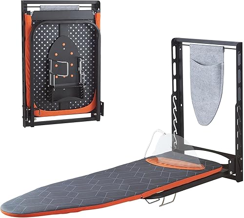 Miniatura 10 de Seiritex Tabla de planchar montada en la pared con soporte de hierro, 36 x 13 pulgadas, tabla de planchar plegable de montaje compacto para espacios