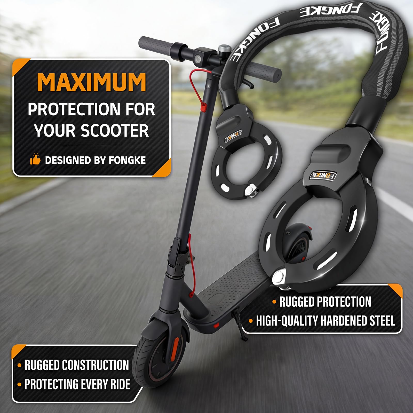 Antivol Trotinette Electrique, Cadenas Velo Electrique avec Sac de Rangement étanche, Menotte Antivols Velo, Cadenas Clé, Chaînes Antivol pour Remorque/Bicyclette/Scooter/Motos