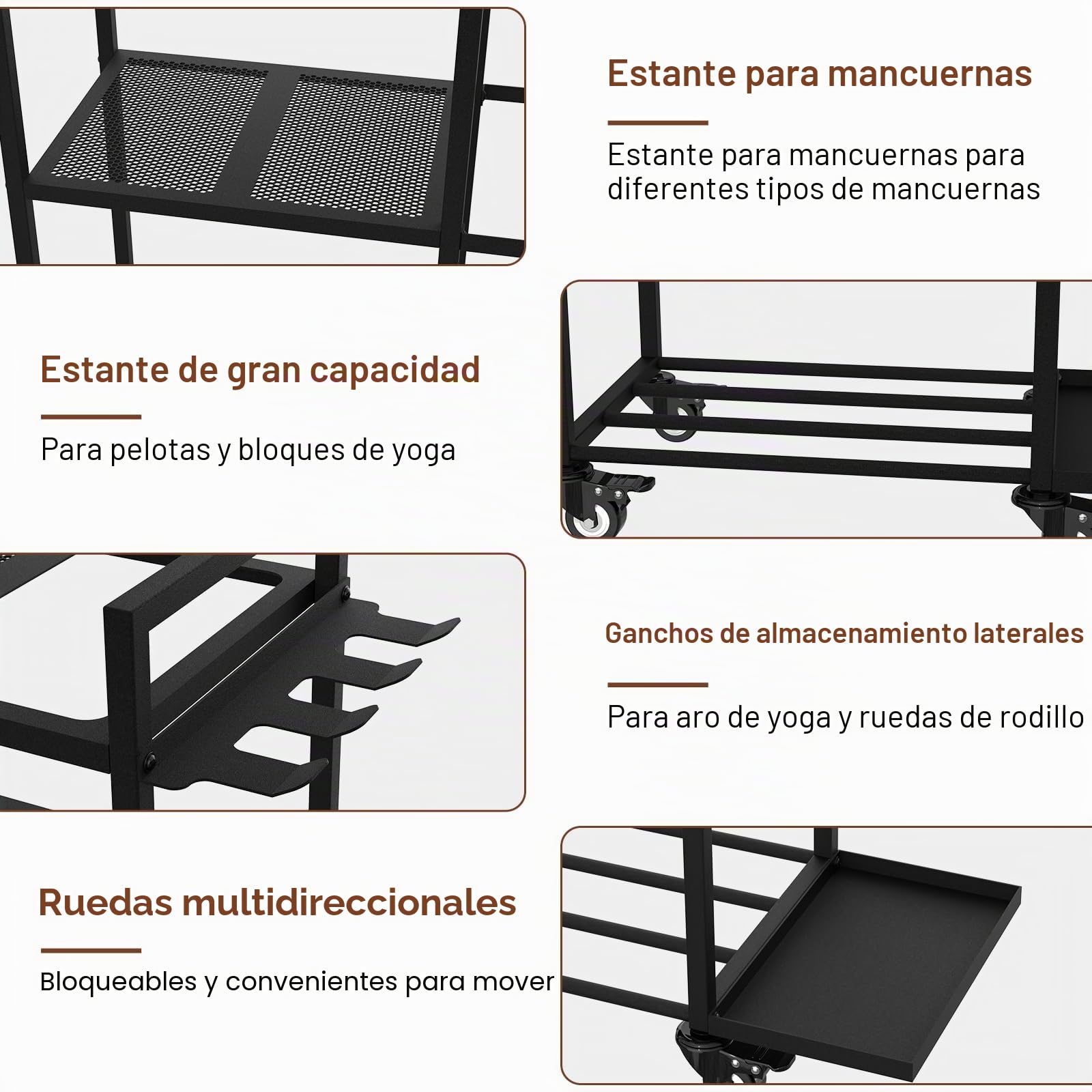 Estantería de tres niveles para pesas, estante multifuncional para mancuernas, almacenamiento para gimnasio en casa para mancuernas, kettlebells, bloque de yoga – Organizador de esteras de yoga con