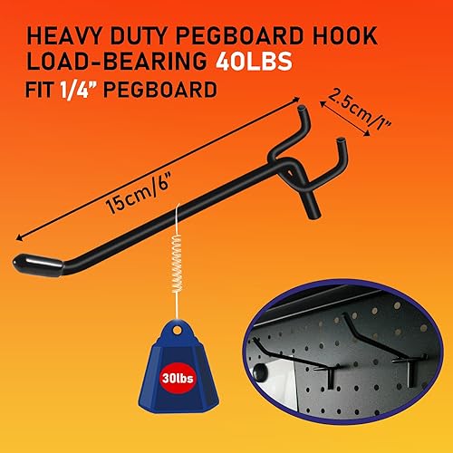 Miniatura 3 de 60 ganchos negros para tablero de clavijas, gancho de pared para tablero de clavijas de alta resistencia, gancho para estanterías de 14 pulgadas,