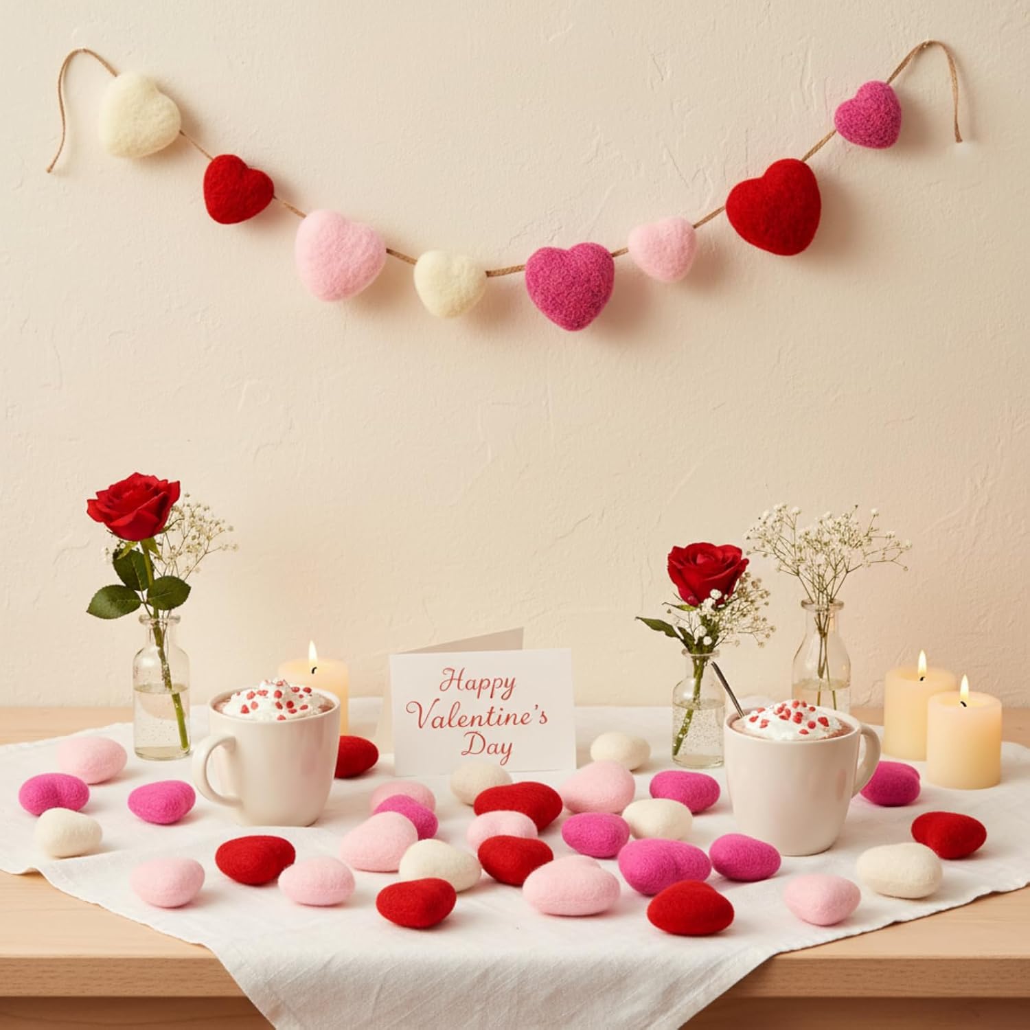 Geosar 24pcs Valentines Day Vase Filler Felt Heart Balls for Crafts Red Pink Heart Vase Filler Decorative Pom Pom Balls Ornaments for Valentine's Day Decor Centerpieces (2.4inch)