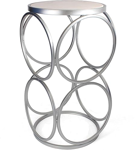 Miniatura 6 de Rutledge & King Mesa auxiliar redonda, mesa auxiliar plateada con parte superior de mármol, mesa auxiliar redonda de metal plateado y mármol, mesa