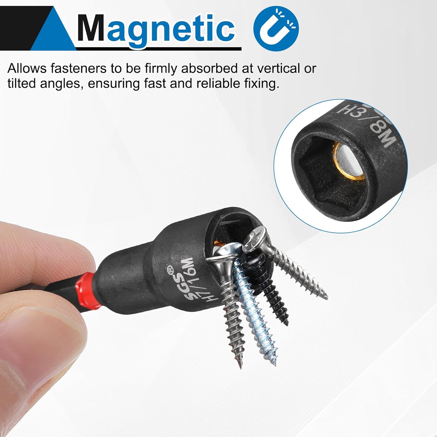 HARFINGTON 3pcs Nut Driver Drill Bit 3/8 Inch SAE Socket 1/4" Hex Shank 6" (150mm) Long Magnetic 6-Point Sockets Quick Change CR-V Steel Bolt Setters for Power Drill Drivers