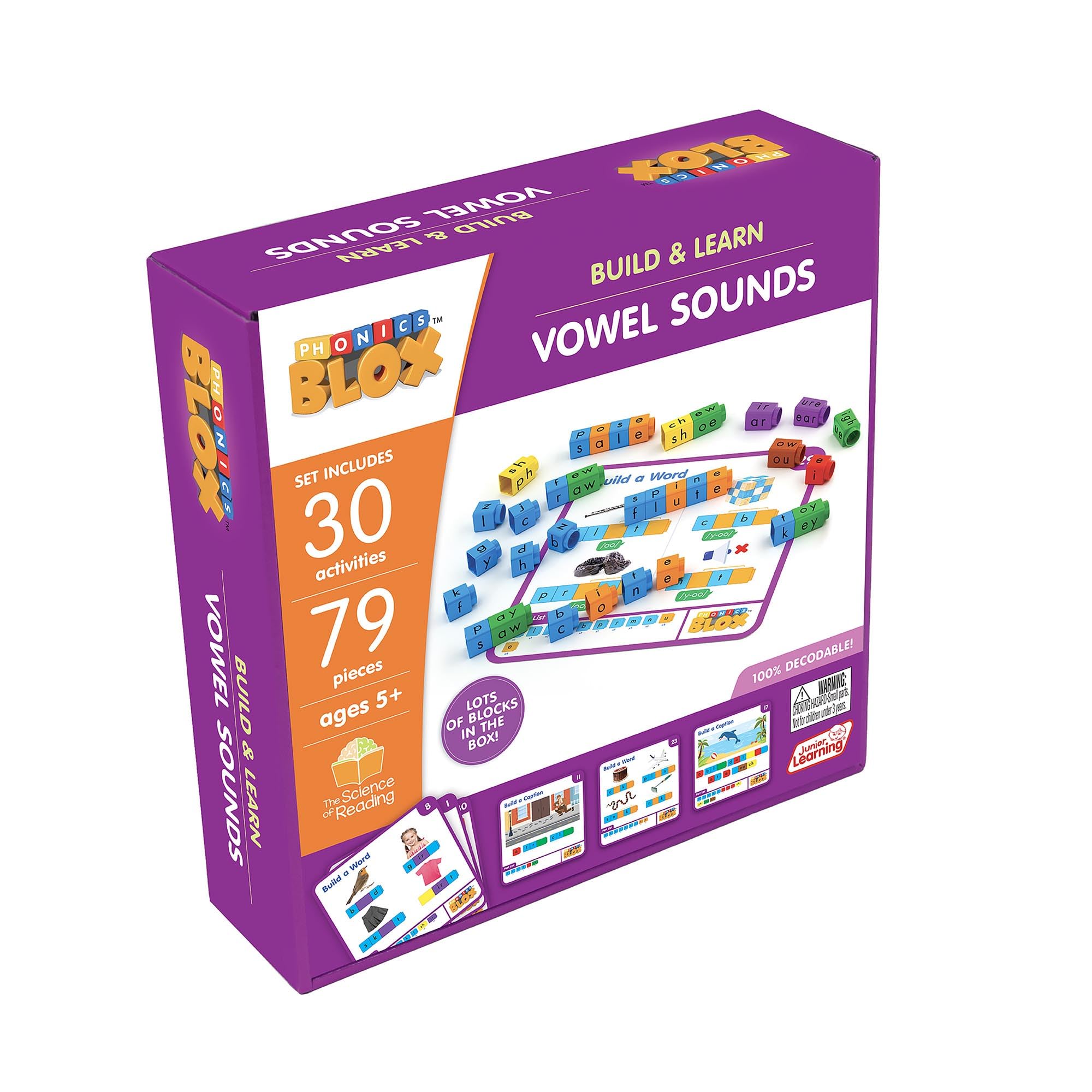 Junior Learning: Rainbow Phonics Blox: Vowel Sounds - Phase 5 - Build & Learn, 30 Activity Cards, Color Coded Blocks, Reading Development, Kids 5+ - Image 6